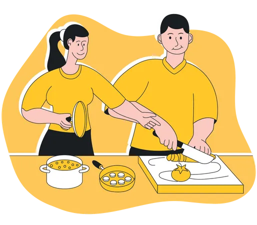 Casal cozinhando juntos  Ilustração