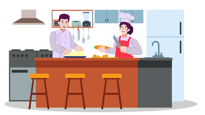 Casal cozinhando juntos  Ilustração