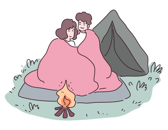 Casal curtindo acampar  Ilustração