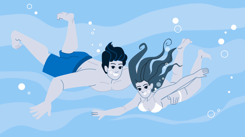 Casal curtindo atividade subaquática  Ilustração