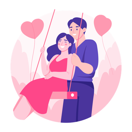 Casal curtindo balanço  Ilustração
