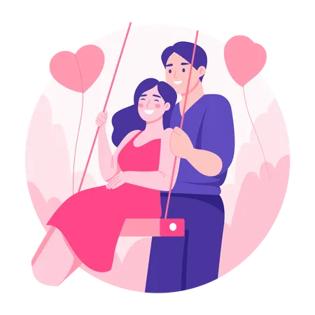 Casal curtindo balanço  Ilustração