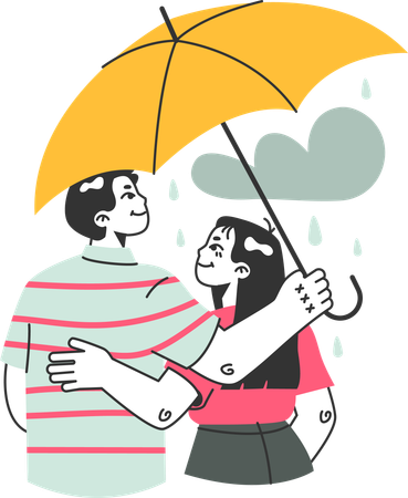 Casal aproveitando a chuva  Ilustração