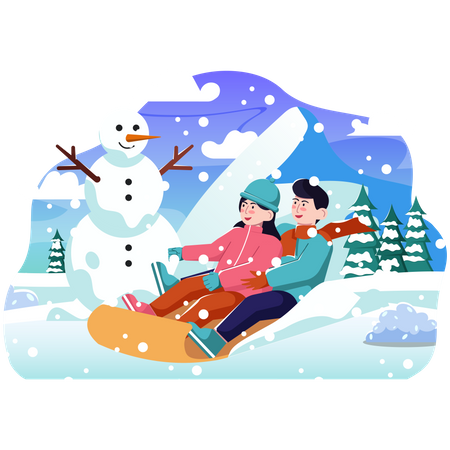 Casal se divertindo na neve  Ilustração