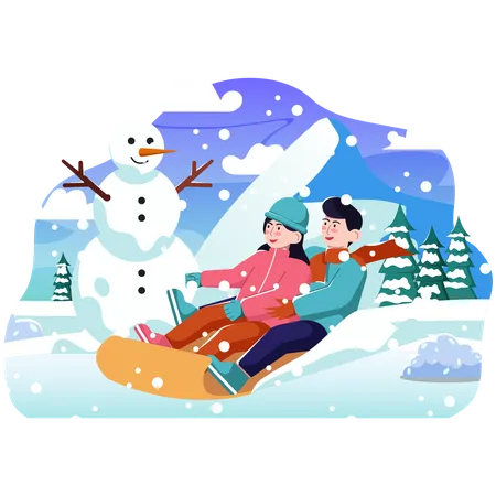 Casal se divertindo na neve  Ilustração