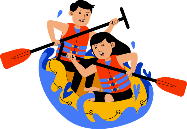 Casal curtindo rafting  Ilustração