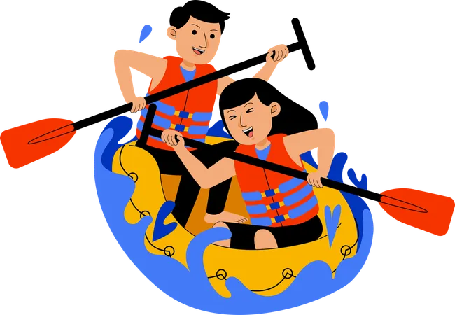 Casal curtindo rafting  Ilustração