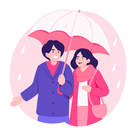 Casal curtindo romance estilo guarda-chuva  Ilustração