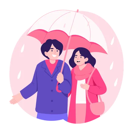 Casal curtindo romance estilo guarda-chuva  Ilustração
