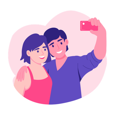 Casal aproveitando para tirar uma selfie  Ilustração