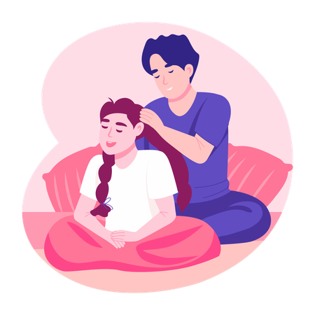 Casal curtindo trançar o cabelo  Ilustração
