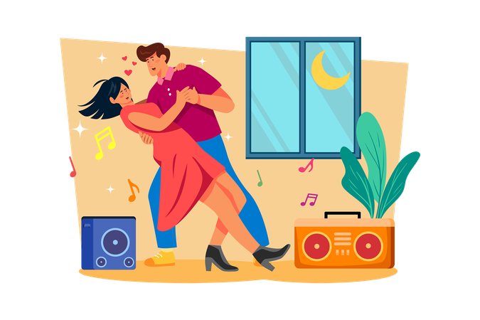 Casal dançando juntos  Ilustração