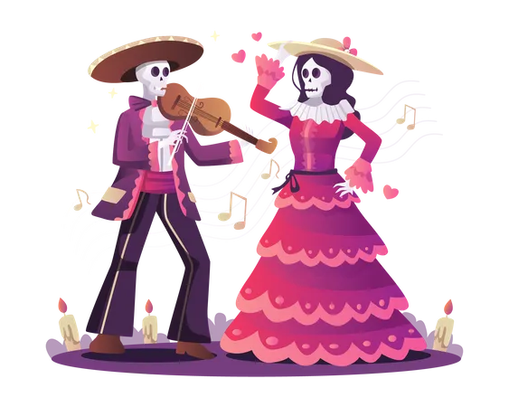 Casal dançando na véspera de Halloween  Ilustração