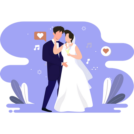 Casal dançando no dia do casamento  Ilustração
