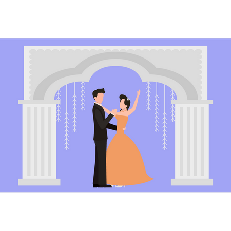 Casal dançando no dia do casamento  Ilustração