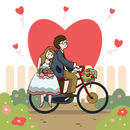 Casal de bicicleta  Ilustração