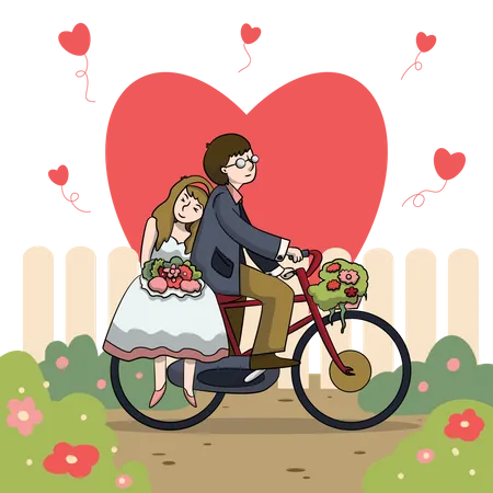 Casal de bicicleta  Ilustração