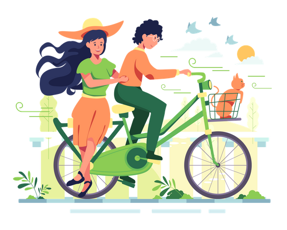 Casal de bicicleta  Ilustração