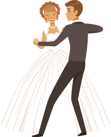 Casal de noivos dançando juntos  Ilustração
