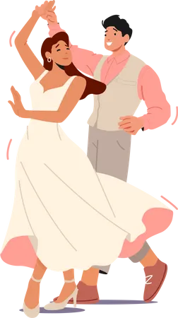 Casal de noivos dançando juntos  Ilustração