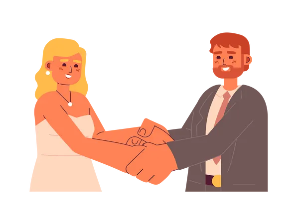 Casal de noivos europeus de mãos dadas  Ilustração