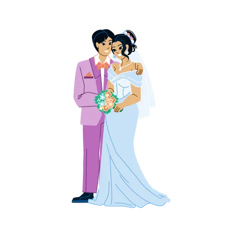 Casal de noivos japoneses  Ilustração