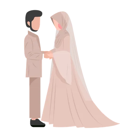 Casal de noivos muçulmanos juntos  Ilustração