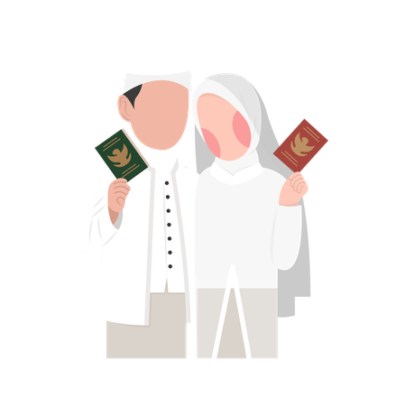 Casal de noivos segurando o Alcorão  Ilustração