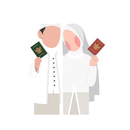 Casal de noivos segurando o Alcorão  Ilustração