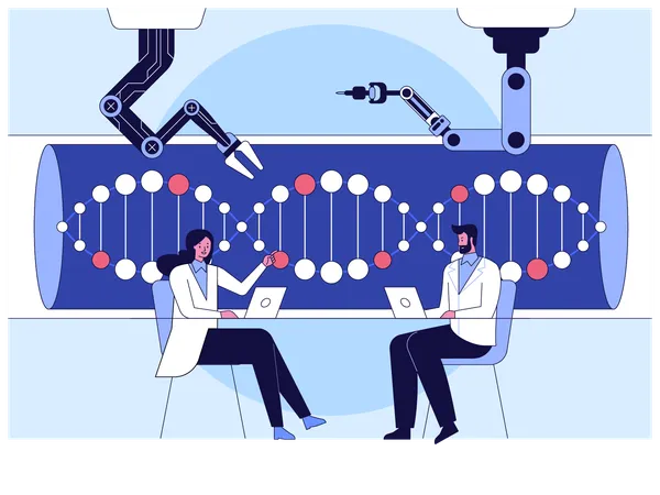 Casal de cientistas trabalhando em DNA  Ilustração