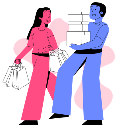 Casal de compras com pacotes  Ilustração