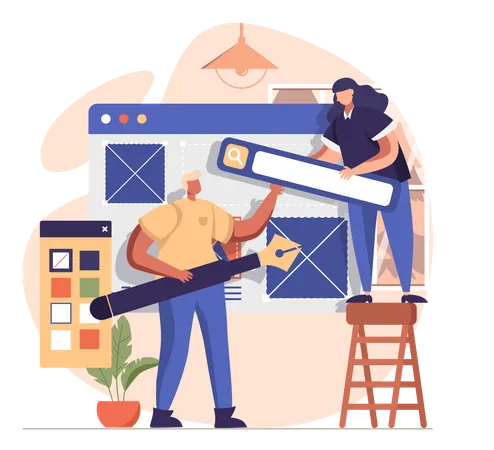 Casal de designer projetando site  Ilustração