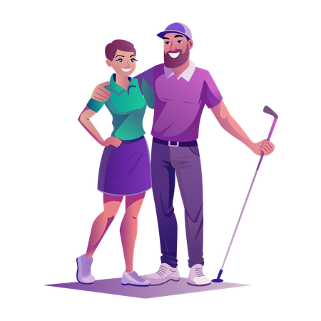 Casal de golfe dando pose  Ilustração