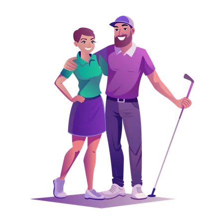 Casal de golfe dando pose  Ilustração