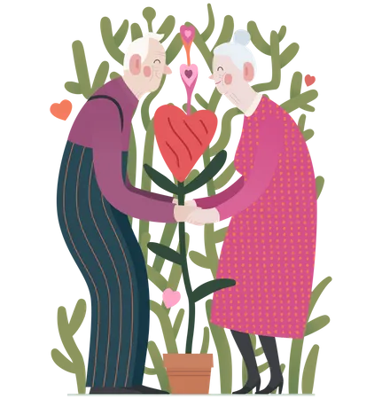 Casal de idosos apaixonado  Ilustração