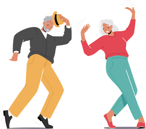 Casal de idosos curtindo dançar  Ilustração