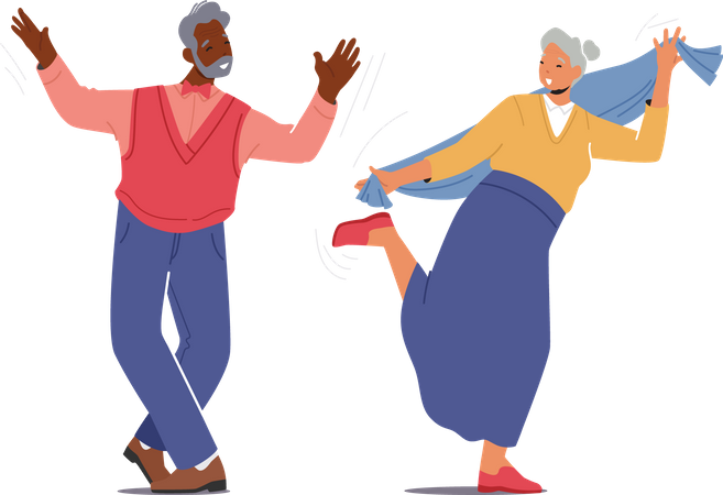 Casal de idosos dançando juntos  Ilustração