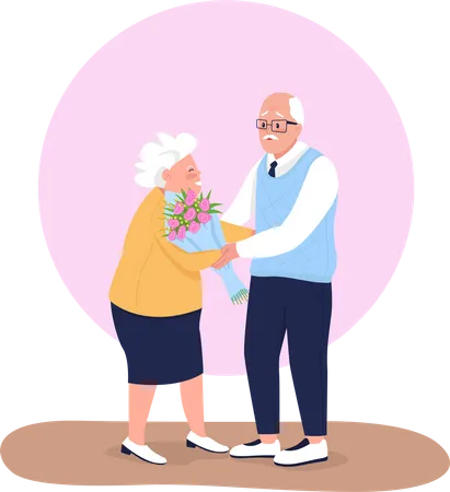 Casal de idosos em encontro  Ilustração