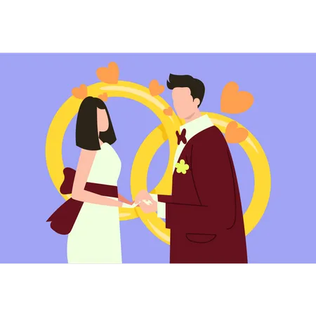 Casal de noivos de mãos dadas  Ilustração