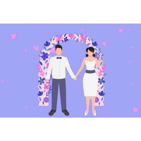 Casal de noivos de mãos dadas  Ilustração