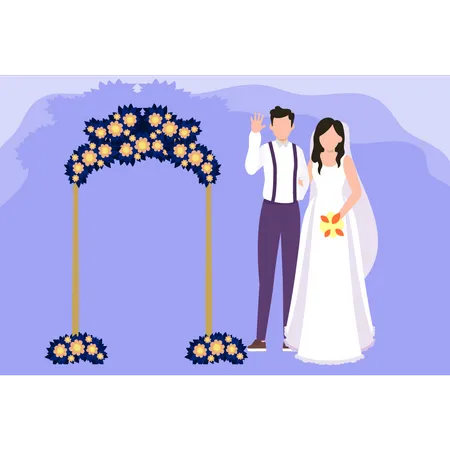 Casal de noivos juntos  Ilustração