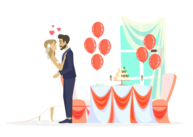 Casal de noivos se beijando  Ilustração
