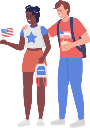 Casal de patriotas americanos  Ilustração