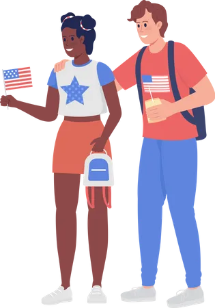 Casal de patriotas americanos  Ilustração