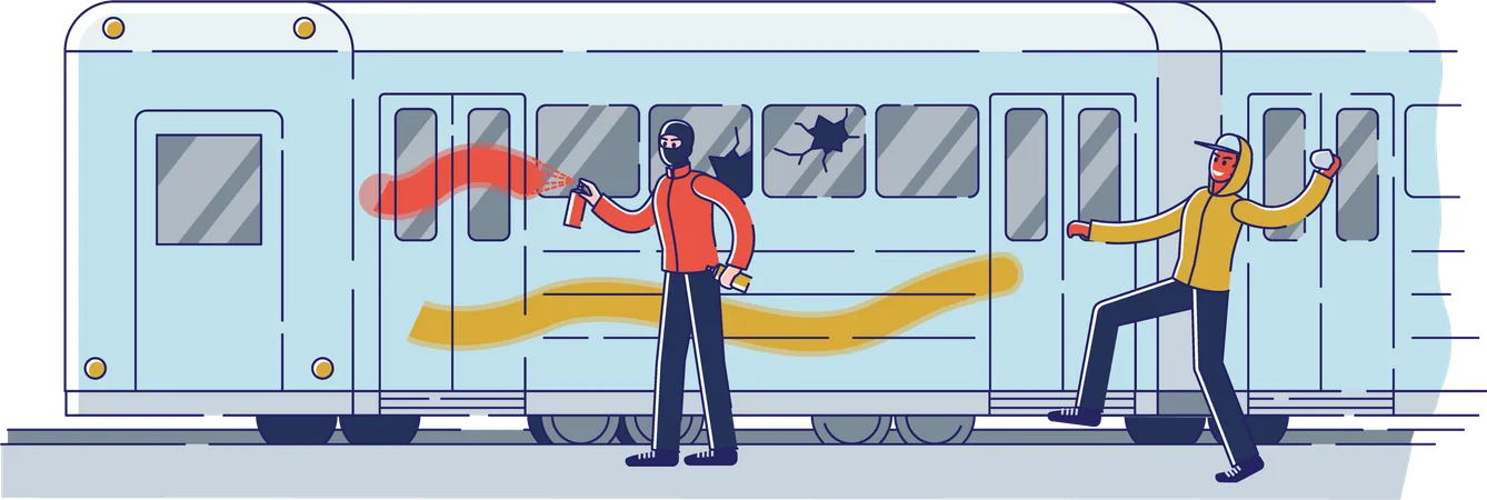 Dois vândalos danificam trem do metrô  Ilustração