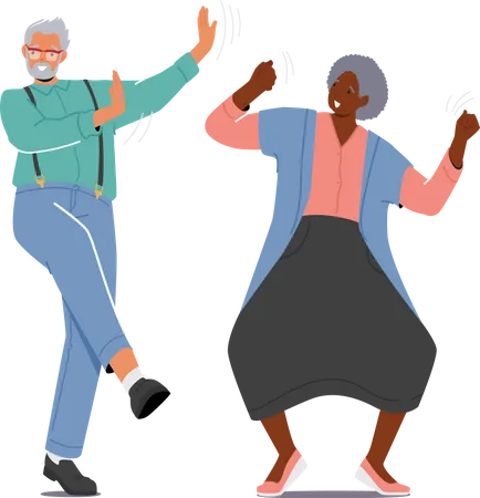 Casal de idosos dançando e se divertindo  Ilustração