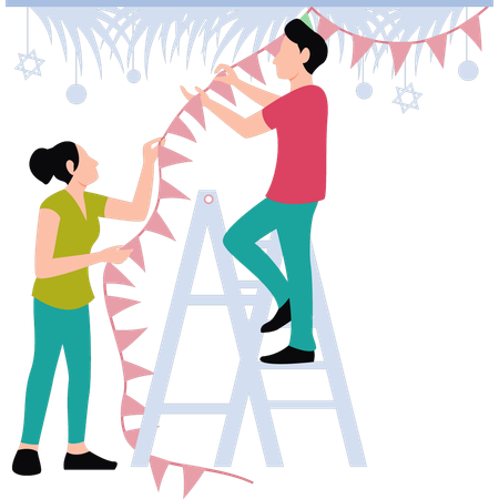 Casal decorando casa juntos  Ilustração