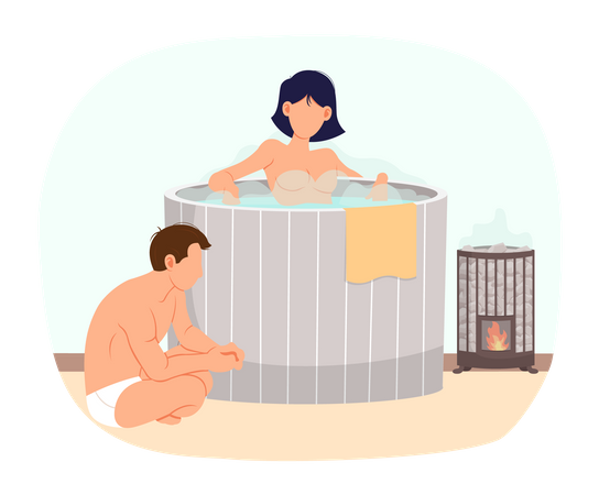 Casal descansando juntos na sauna  Ilustração