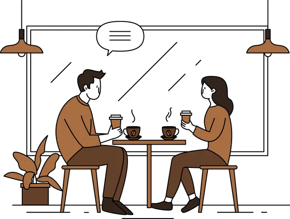 Casal desfruta de café no café  Ilustração