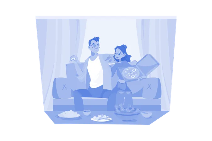 Casal saboreando pizza em casa  Ilustração